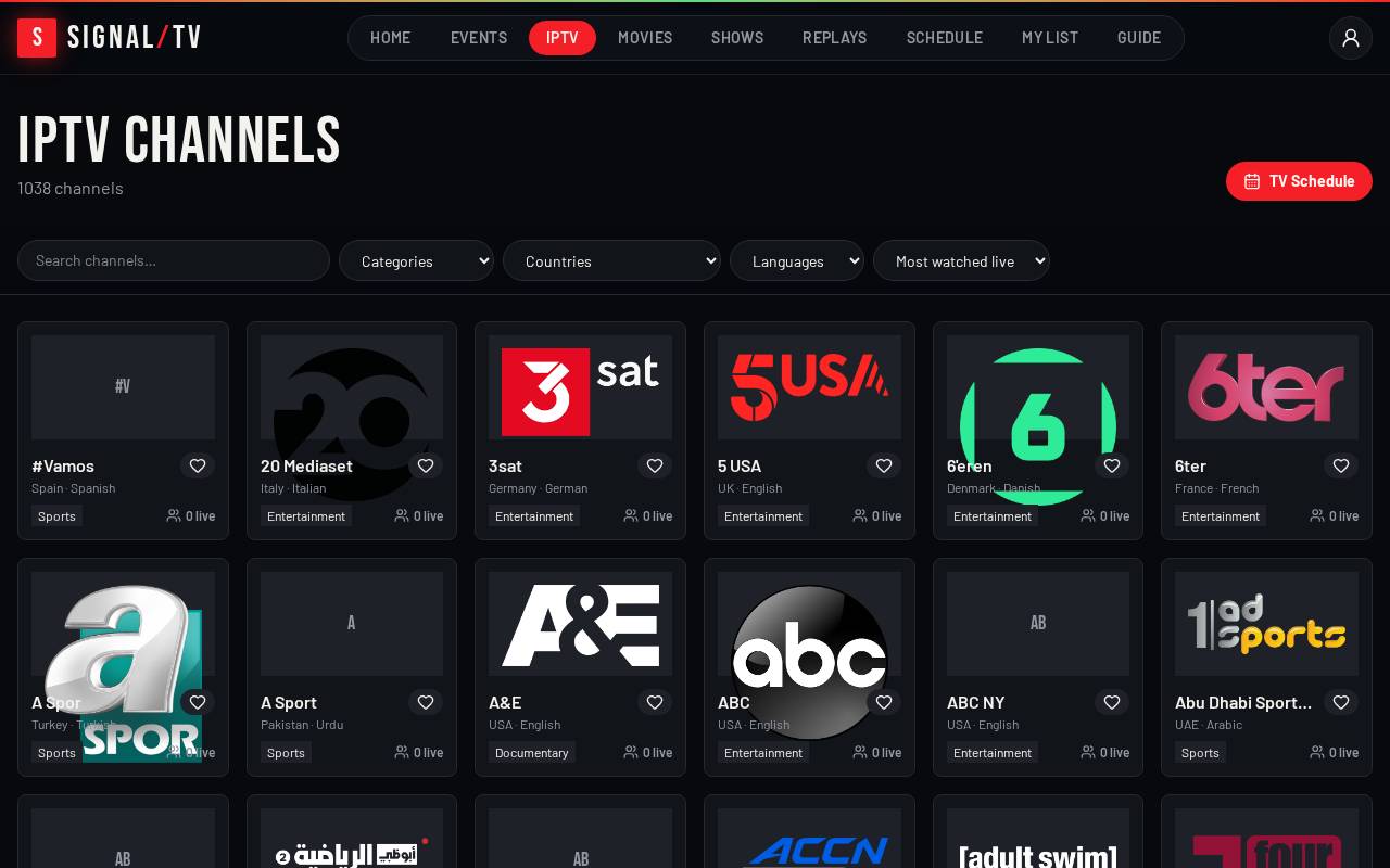 IPTV channels on desktop