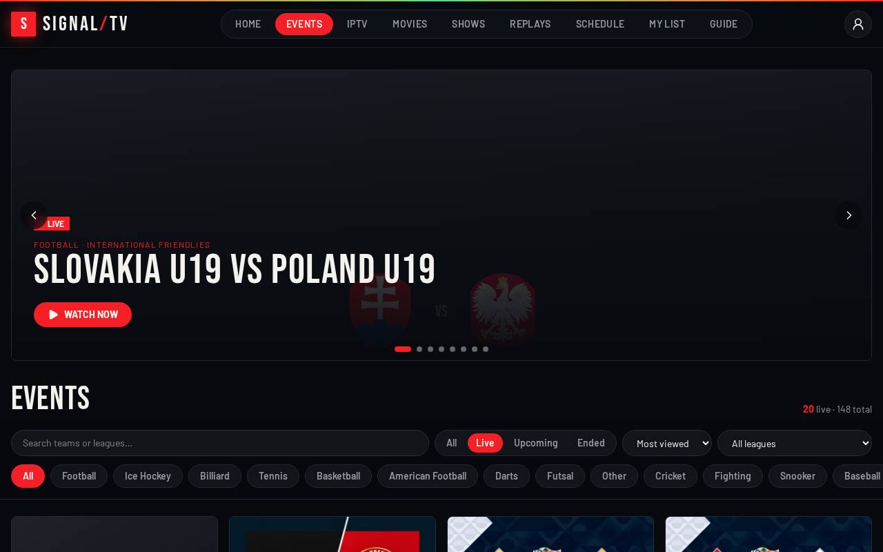 Live events on desktop