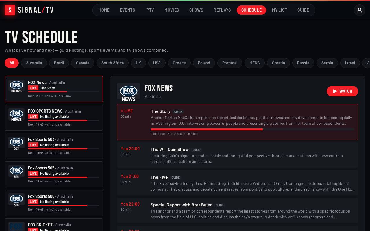 TV schedule on desktop